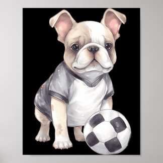 Poster Chiot joueur de football adorable Bouledogue Franç