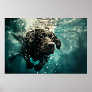 Poster Chiot Labrador Nageant Sous l'Eau Design
