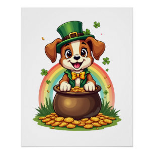 Poster Chiot Lucky Leprechaun Vintage Arc-en-Ciel Pot d'O