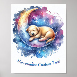 Poster Chiot Mignon Personnalisé Endormi sur la Lune
