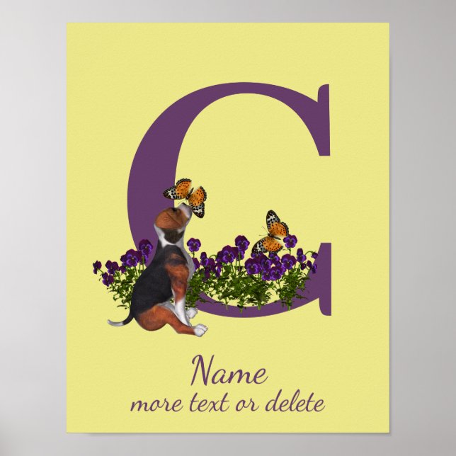 Poster Chiots Beagle Papillons Monogramme Initiale C Nom  (Devant)