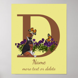 Poster Chiots Beagle Papillons Monogramme Initiale D Nom