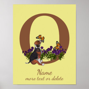 Poster Chiots Beagle Papillons Monogramme Initiale O Nom