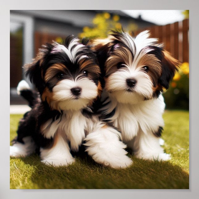Poster chiots Biewer Terrier mignons (Devant)