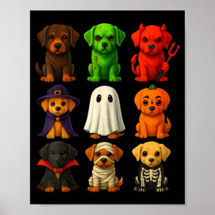 Poster Chiots labrador noirs d'Halloween en costume