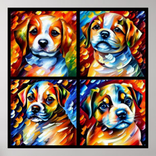 Poster Chiots mignons stylisés