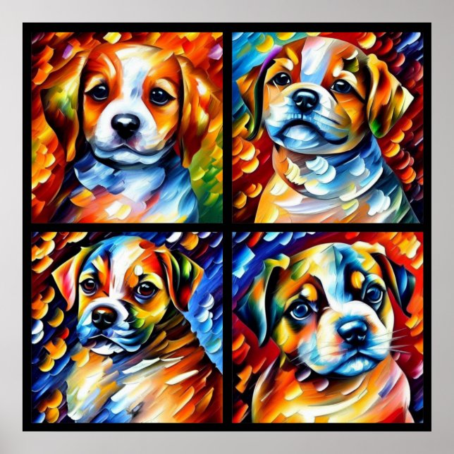 Poster Chiots mignons stylisés (Devant)