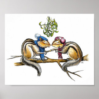 Poster Chipmunks Under the Mistletoe Print