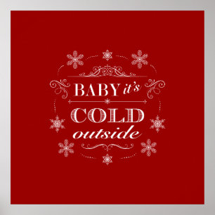 Poster Chirstmas or Apres-Ski Red and White Snowflakes