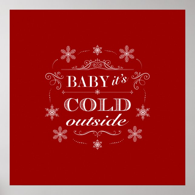 Poster Chirstmas ou Apres-Ski Red et White Snowflakes (Devant)