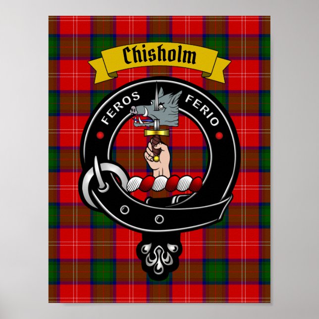 Poster Chisholm Clan Badge & Tartan 8.5x11 (Devant)
