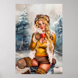 Poster "Chocolat Chaud À Froid Day" Pinup Art