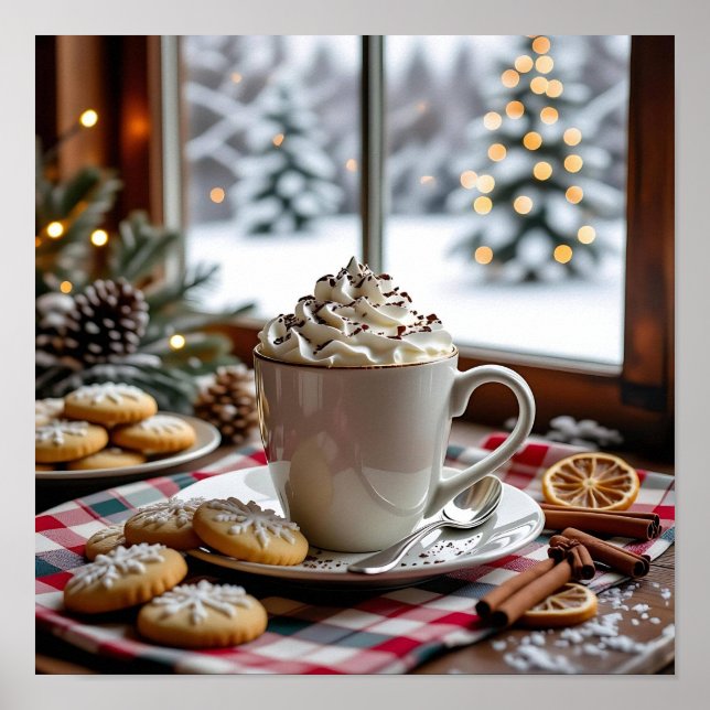 Poster Chocolat chaud et biscuits à sucre Noël festif (Devant)
