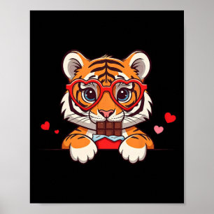 Poster Chocolat coeur de tigre drôle Saint-Valentin Tigre