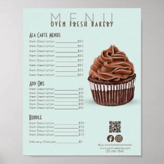 Poster Chocolat Cupcake Monnaie Menu Boulangerie Prix Lis