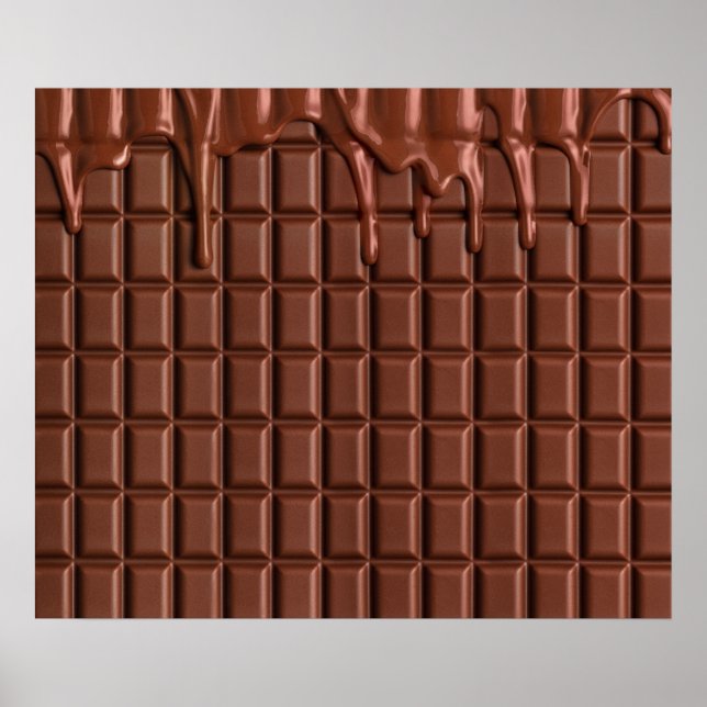 Poster Chocolat fondu au-dessus d'un bloc de chocolat (Devant)