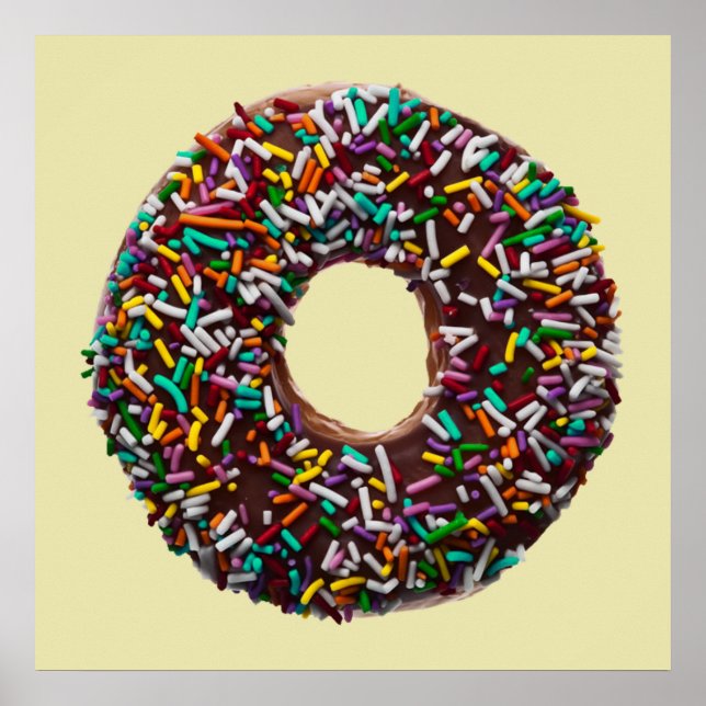 Poster Chocolate donut with colorful sprinkles (Devant)