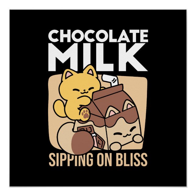 Poster Chocolate Milk Sipping on Bliss – Kawaii Cat Food  (Devant)