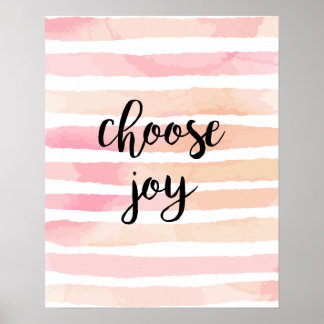 Poster Choisissez la joie Pink watercolor stripes inspira