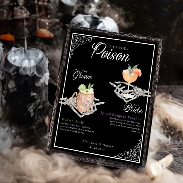 Poster Choisissez votre poison Skeleton Bride & Groom Coc (Pick Your Poison Skeleton Bride & Groom Cocktails Poster)