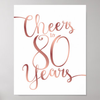 Poster CHOIX Rose Or CHEERS À 80 ANS Signer Imprimer