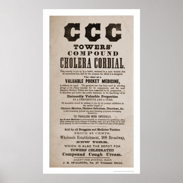Poster Cholera Medicine Broadside Print 1870 (Devant)