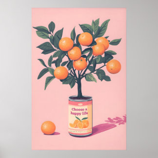 Poster Choose a Happy Life Art Print, Motivational Orange