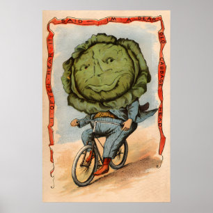 Poster Chou Cavalier à Vélo - Personnes Légumes