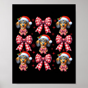 Poster Chou Dachshund Chien Rouge Coquette Bow Christma