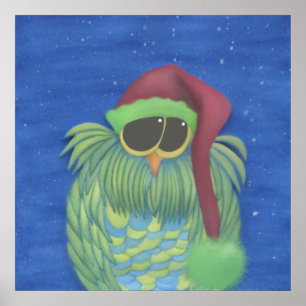 Poster Chouette adorable avec chapeau de Santa