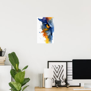 Poster Chouette aquarelle féroce en bleu et orange