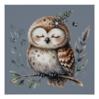 Chouette aquarelle mignonne de style floral boisé