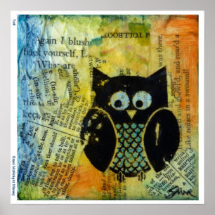 Poster Chouette avec bleu et orange