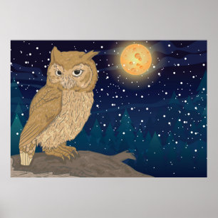 Poster Chouette avec lune