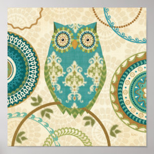 Poster Chouette avec Motifs circulaires