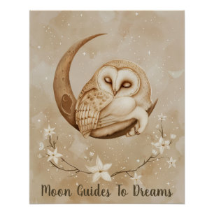 Poster Chouette bébé dormant sur Lune