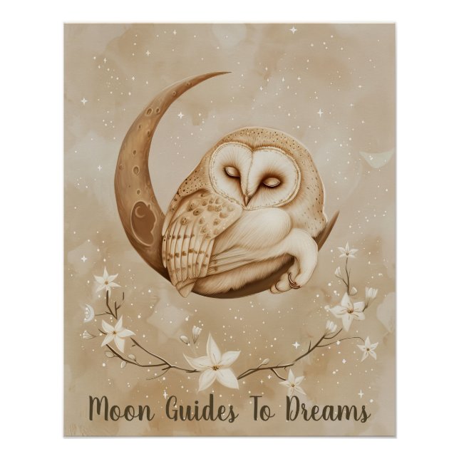 Poster Chouette bébé dormant sur Lune (Devant)