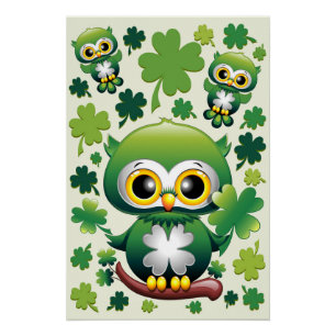 Poster Chouette bébé mignonne St Patrick dessin animé