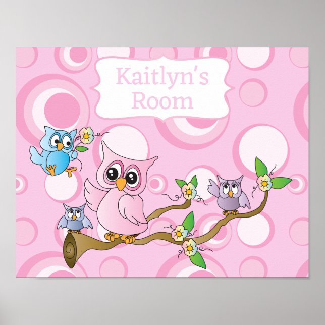 Poster Chouette Bébé rose mignonne (Devant)