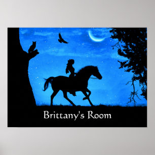 Poster Chouette Cheval Imaginaire et cavalier