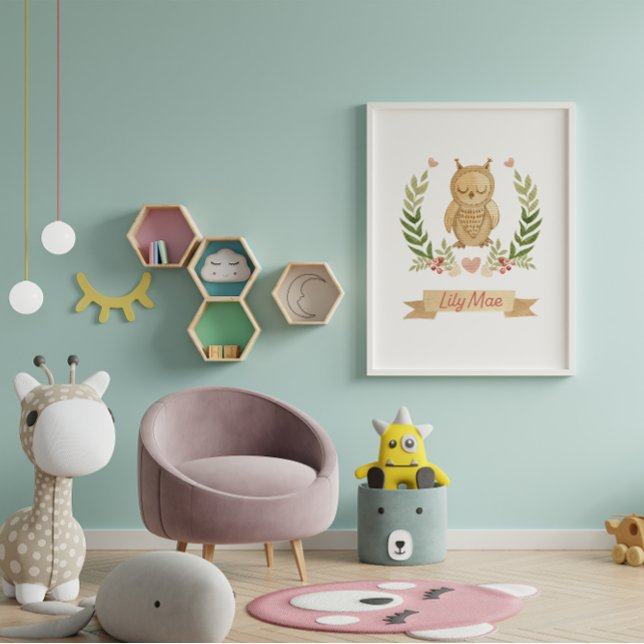 Poster Chouette couchée mignonne Enfants Mur de crèche Dé (Créateur téléchargé)