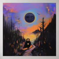 Chouette crâne noir lune cuisine AI Art Matte Vale