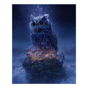 Poster Chouette de glace mystique sur une île flottante -