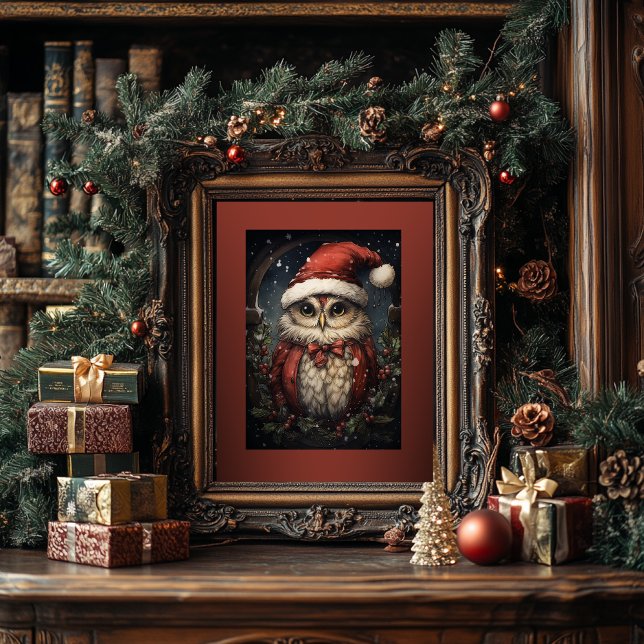 Poster Chouette de Noël avec chapeau de Noël (Créateur téléchargé)