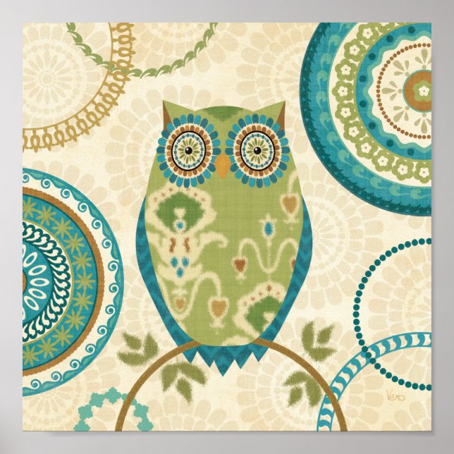 Poster Chouette décorative aux motifs circulaires (Devant)