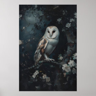 Poster Chouette effraie sous les floraisons lunaires Cott
