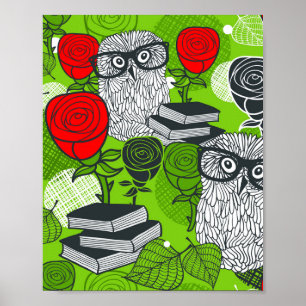 Poster Chouette en roses rouges