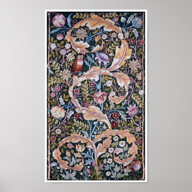 Poster Chouette et fleurs, William Morris (Devant)