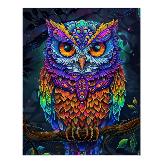 Poster Chouette mignonne Colorful Oiseau Abstrait Animal  (Devant)