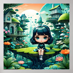 Poster Chouette mignonne en Béanie colorée